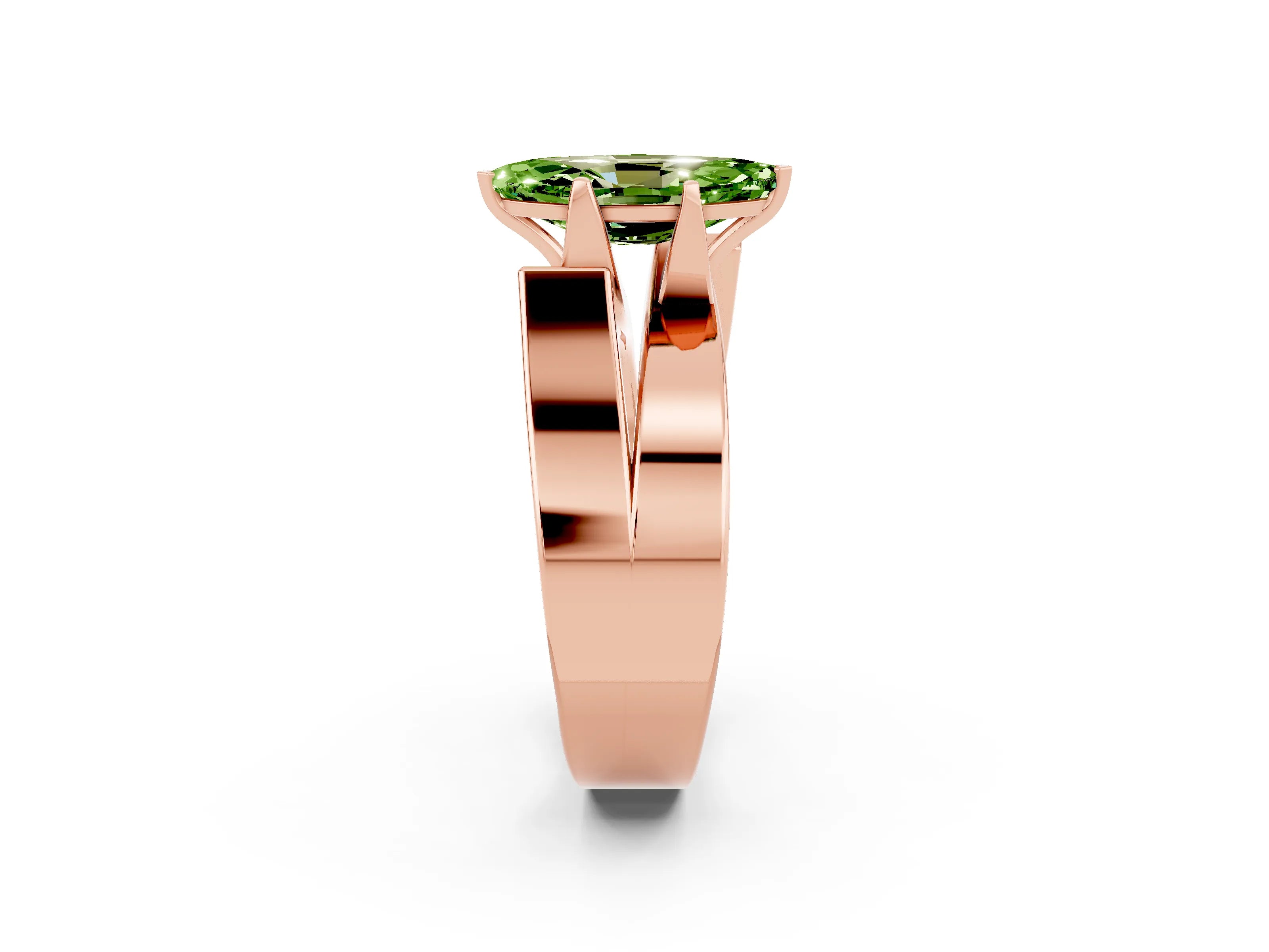 Rose gold Modern Tension Set Marquise Cut Peridot Solitaire Wide Band Ring_2