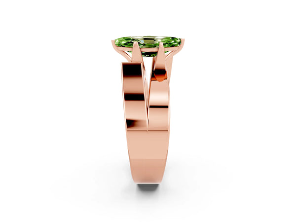 Rose gold Modern Tension Set Marquise Cut Peridot Solitaire Wide Band Ring