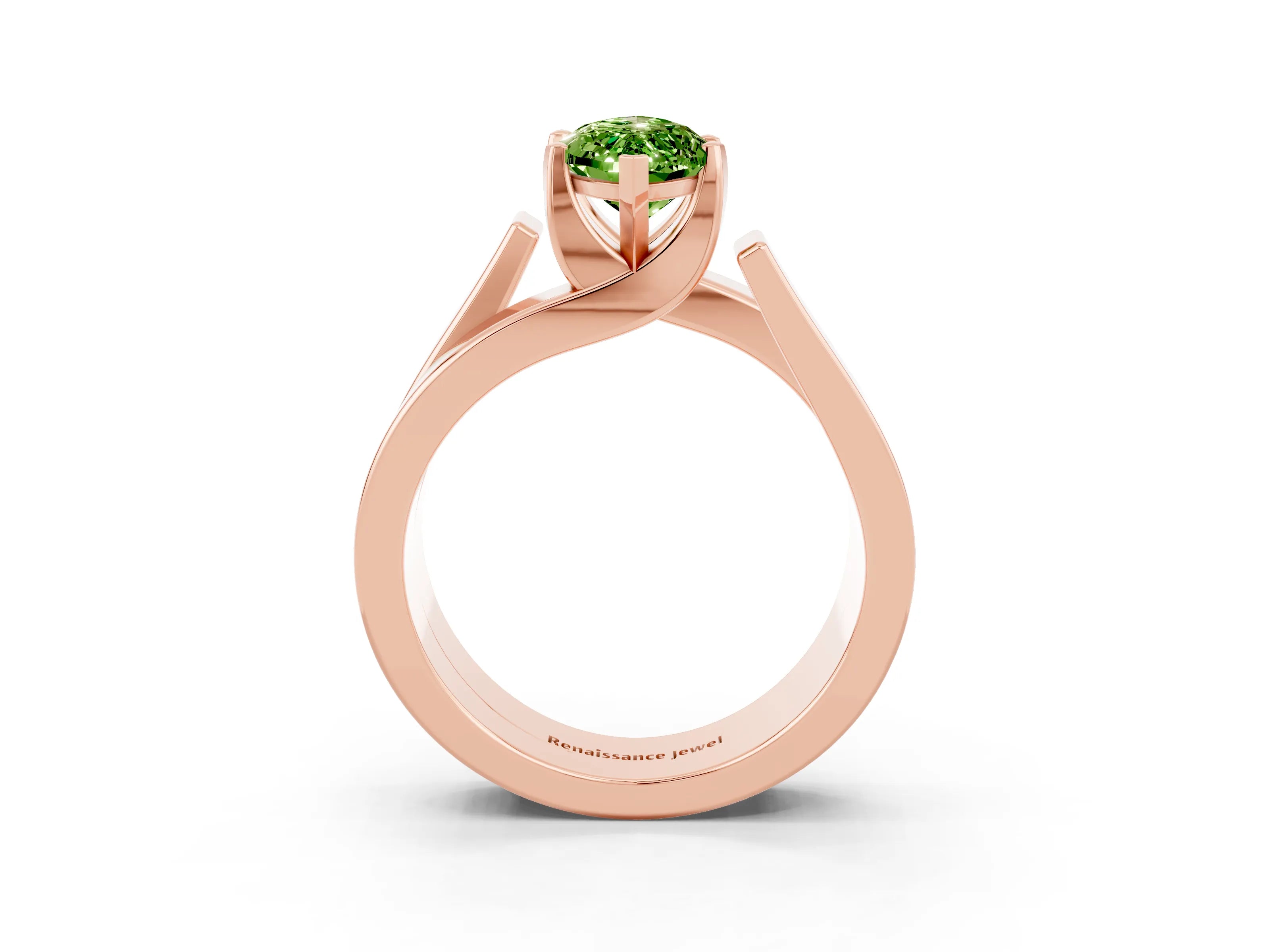 Rose gold Modern Tension Set Marquise Cut Peridot Solitaire Wide Band Ring_3
