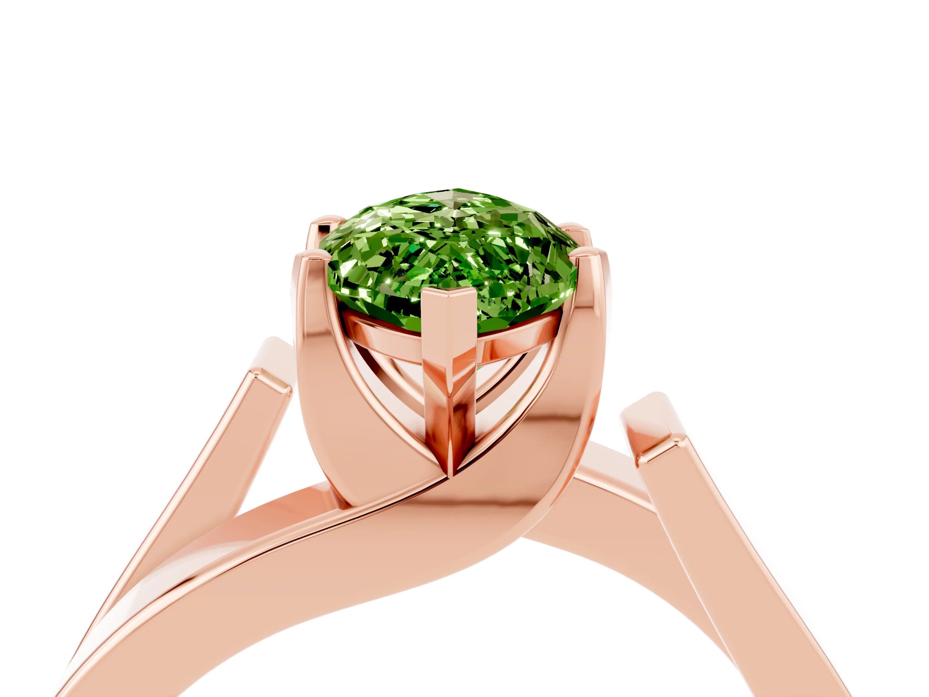 Rose gold Modern Tension Set Marquise Cut Peridot Solitaire Wide Band Ring_4