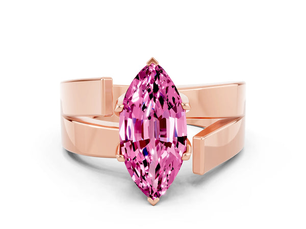 Rose gold Modern Tension Set Marquise Cut Pink Sapphire Solitaire Wide Band Ring