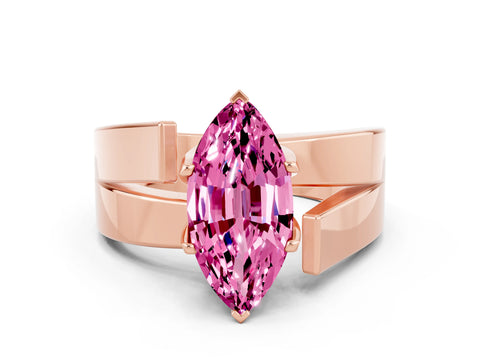 Rose gold Modern Tension Set Marquise Cut Pink Sapphire Solitaire Wide Band Ring_12