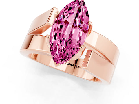 Rose gold Modern Tension Set Marquise Cut Pink Sapphire Solitaire Wide Band Ring_13
