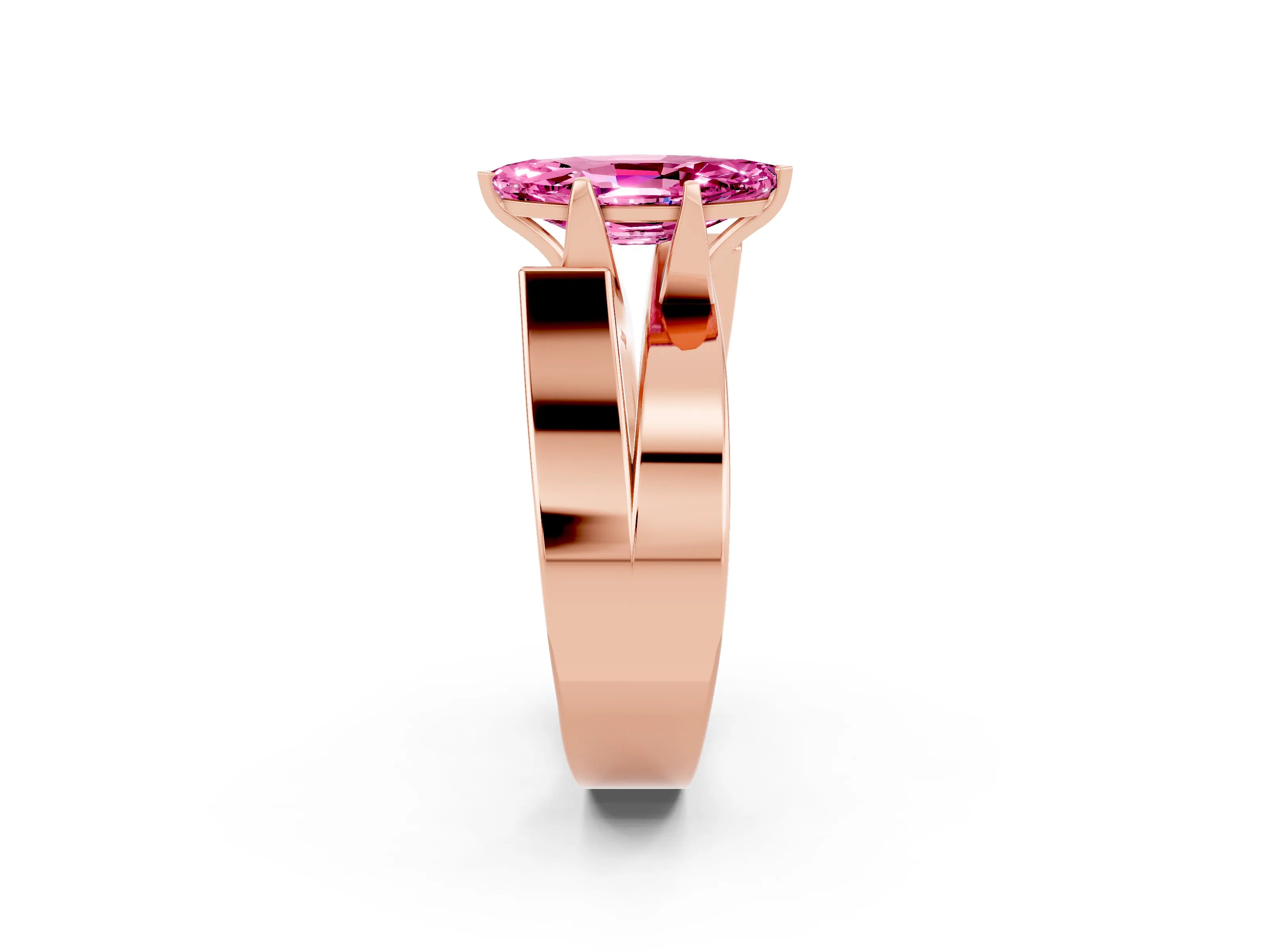 Rose gold Modern Tension Set Marquise Cut Pink Sapphire Solitaire Wide Band Ring_14
