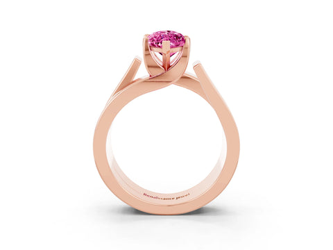 Rose gold Modern Tension Set Marquise Cut Pink Sapphire Solitaire Wide Band Ring_15