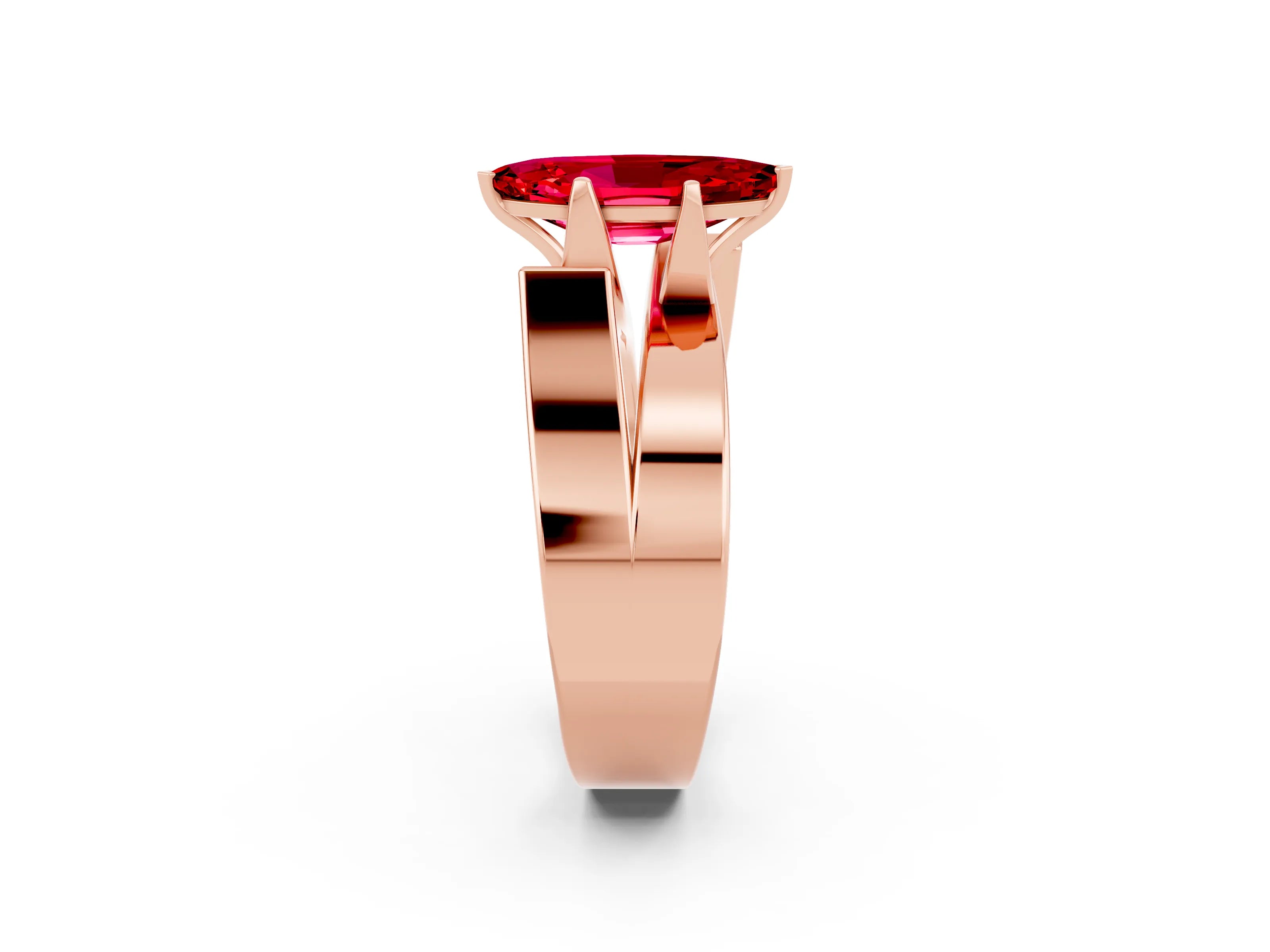 Rose gold Modern Tension Set Marquise Cut Ruby Solitaire Wide Band Ring_2