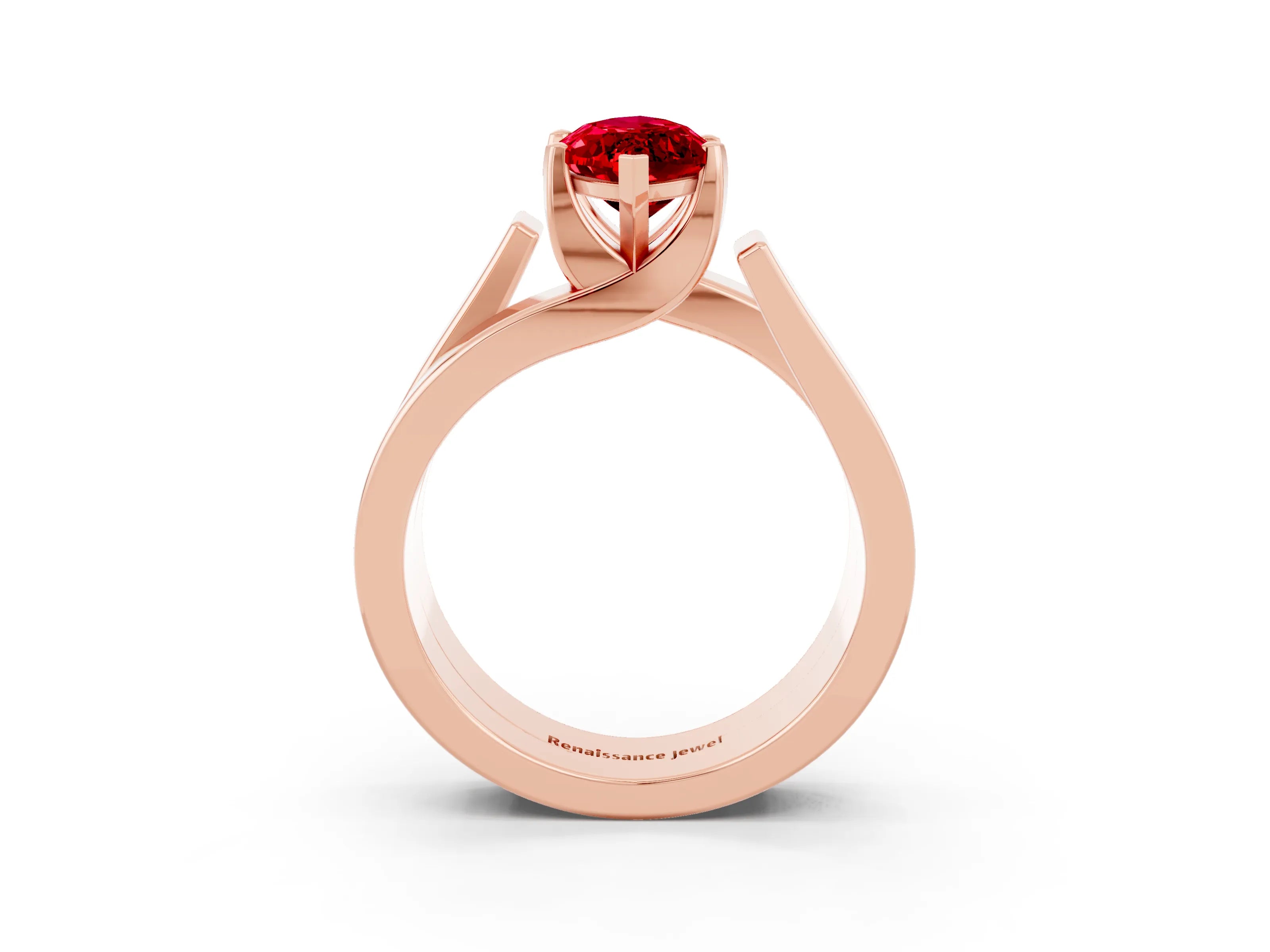 Rose gold Modern Tension Set Marquise Cut Ruby Solitaire Wide Band Ring_3