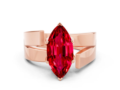 Rose gold Modern Tension Set Marquise Cut Ruby Solitaire Wide Band Ring