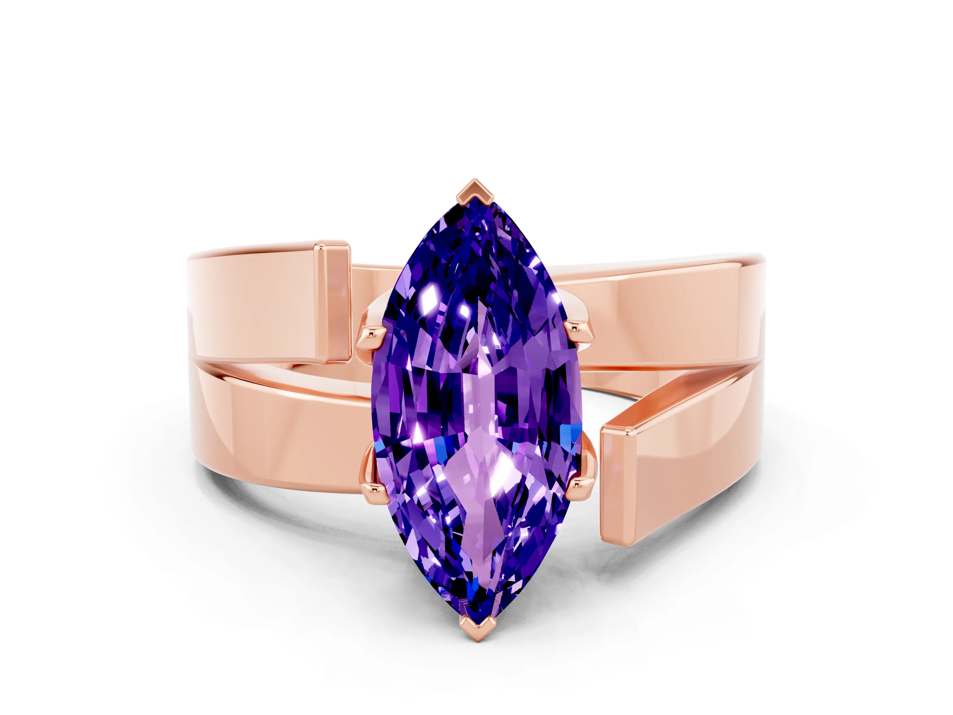 Rose gold Modern Tension Set Marquise Cut Tanzanite Solitaire Wide Band Ring