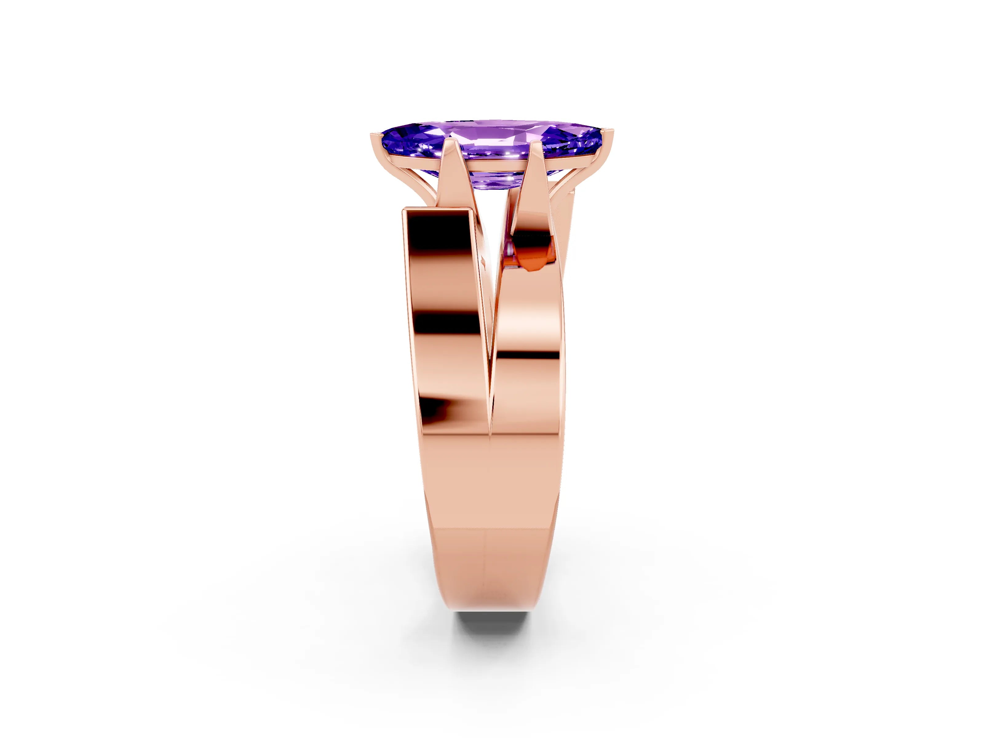 Rose gold Modern Tension Set Marquise Cut Tanzanite Solitaire Wide Band Ring_2