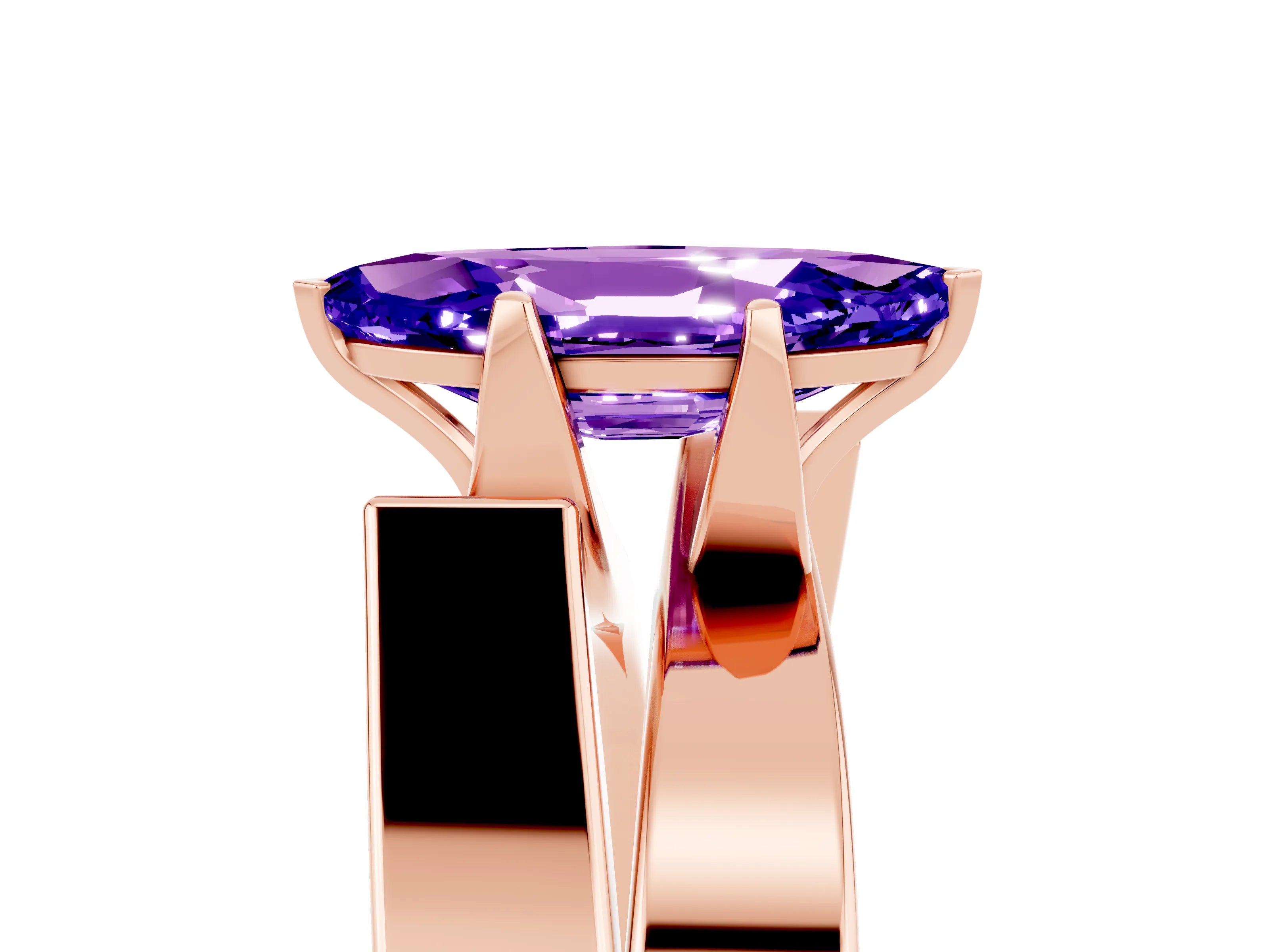 Rose gold Modern Tension Set Marquise Cut Tanzanite Solitaire Wide Band Ring_5
