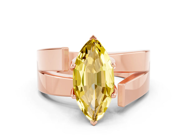 Rose gold Modern Tension Set Marquise Cut Yellow Sapphire Solitaire Wide Band Ring