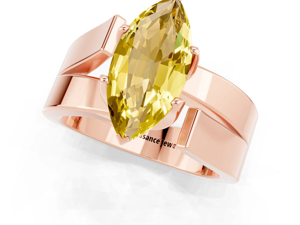 Rose gold Modern Tension Set Marquise Cut Yellow Sapphire Solitaire Wide Band Ring