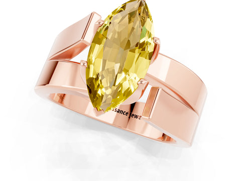 Rose gold Modern Tension Set Marquise Cut Yellow Sapphire Solitaire Wide Band Ring_13