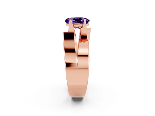 Rose gold Modern Tension Set Oval Cut Amethyst Solitaire Wide Band Ring
