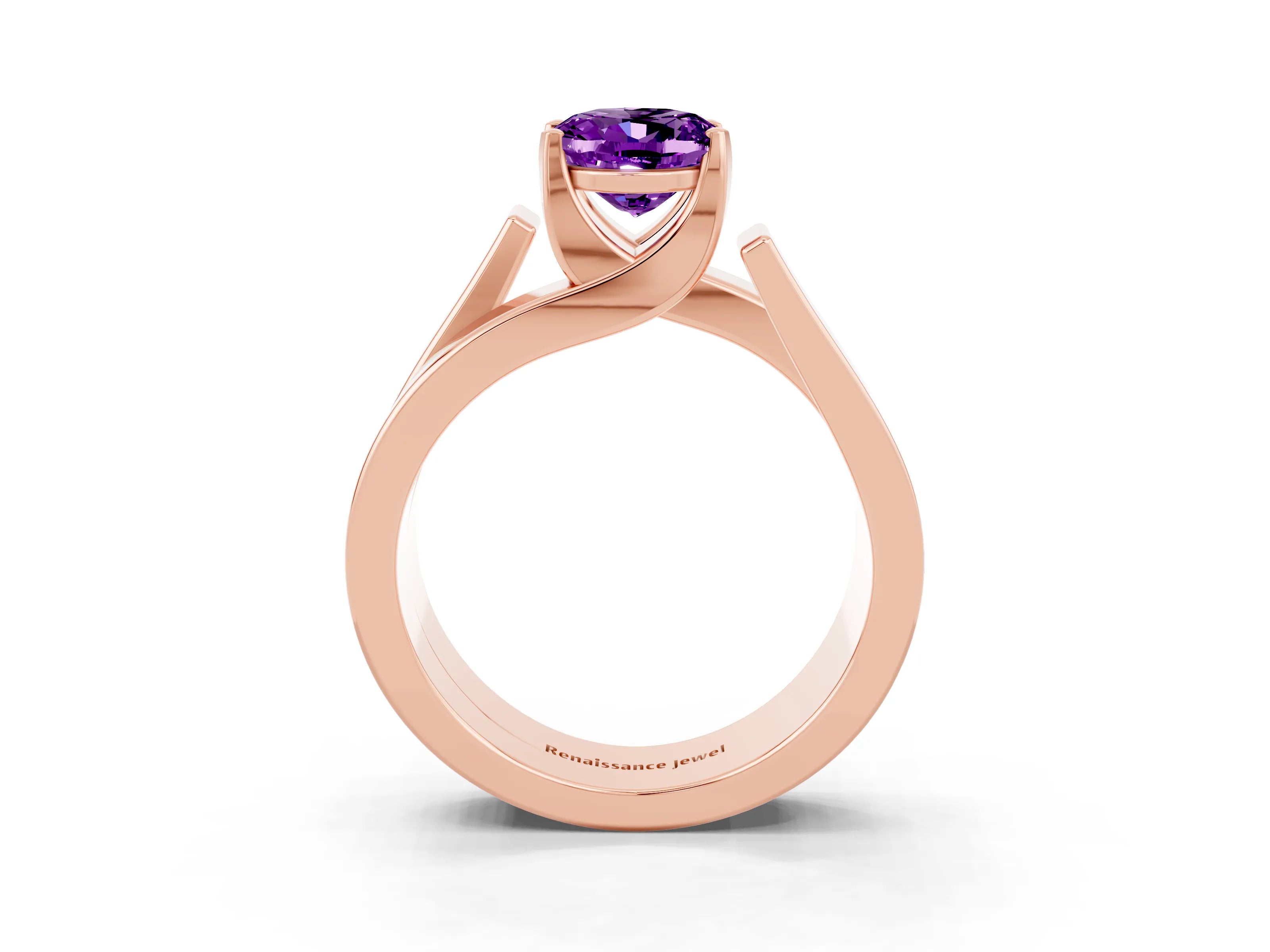 Rose gold Modern Tension Set Oval Cut Amethyst Solitaire Wide Band Ring_3