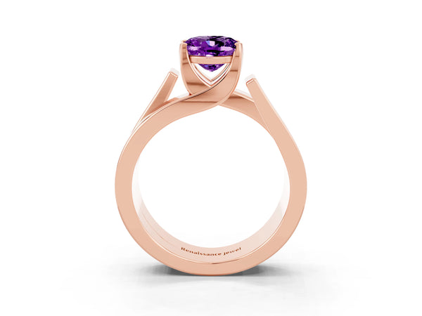 Rose gold Modern Tension Set Oval Cut Amethyst Solitaire Wide Band Ring