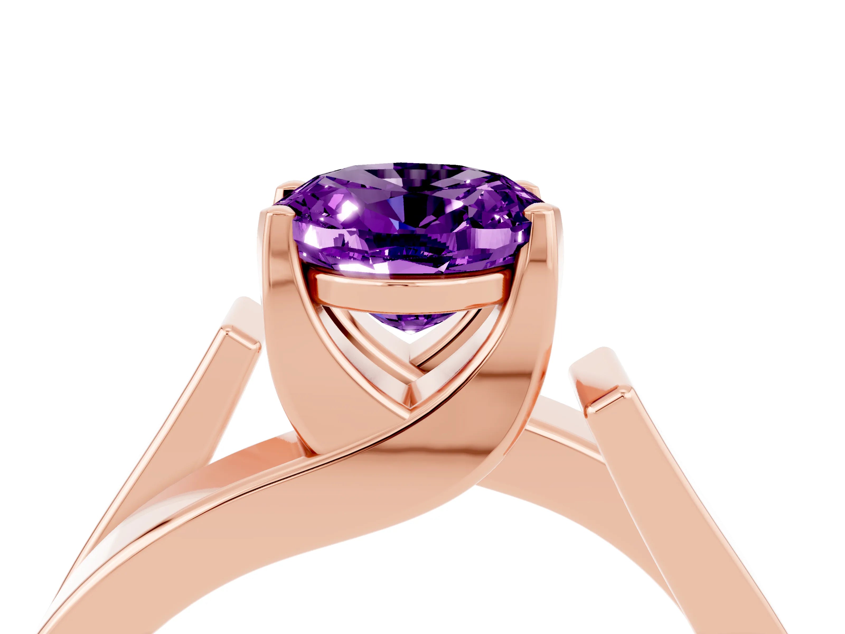 Rose gold Modern Tension Set Oval Cut Amethyst Solitaire Wide Band Ring_4