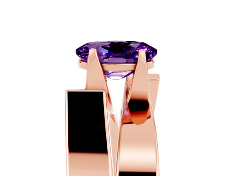 Rose gold Modern Tension Set Oval Cut Amethyst Solitaire Wide Band Ring_5