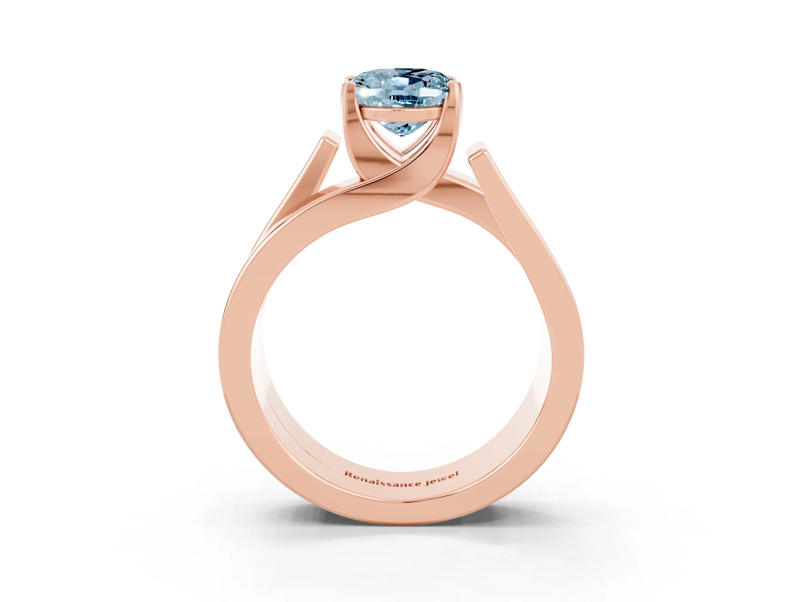 Rose gold Modern Tension Set Oval Cut Aquamarine Solitaire Wide Band Ring_3