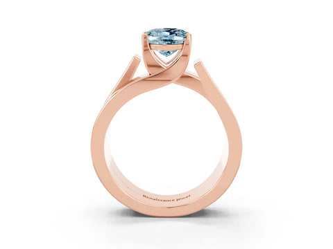 Rose gold Modern Tension Set Oval Cut Aquamarine Solitaire Wide Band Ring_3
