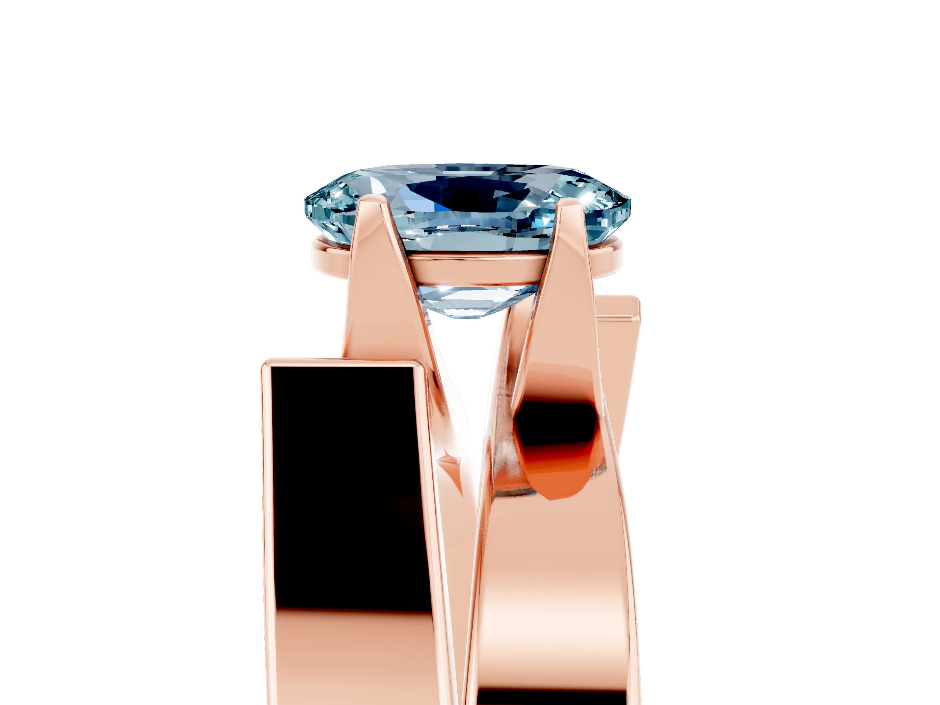Rose gold Modern Tension Set Oval Cut Aquamarine Solitaire Wide Band Ring_5