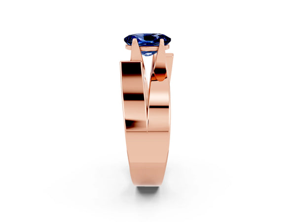 Rose gold Modern Tension Set Oval Cut Blue Sapphire Solitaire Wide Band Ring