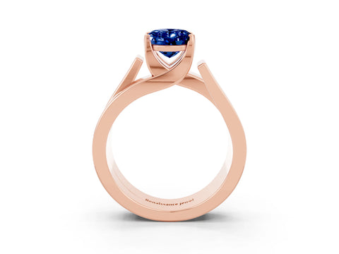 Rose gold Modern Tension Set Oval Cut Blue Sapphire Solitaire Wide Band Ring_3
