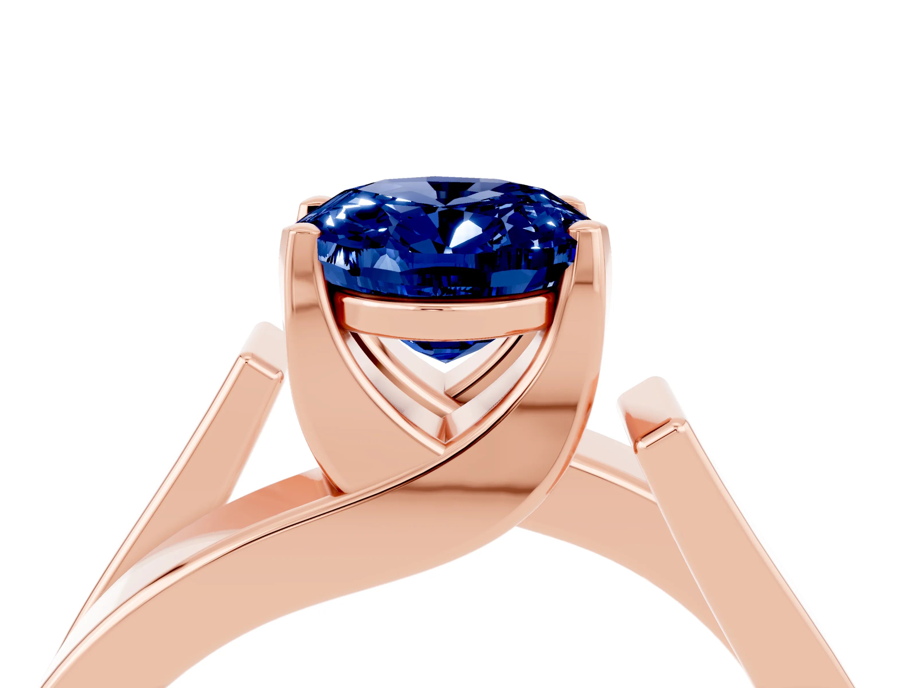 Rose gold Modern Tension Set Oval Cut Blue Sapphire Solitaire Wide Band Ring_4