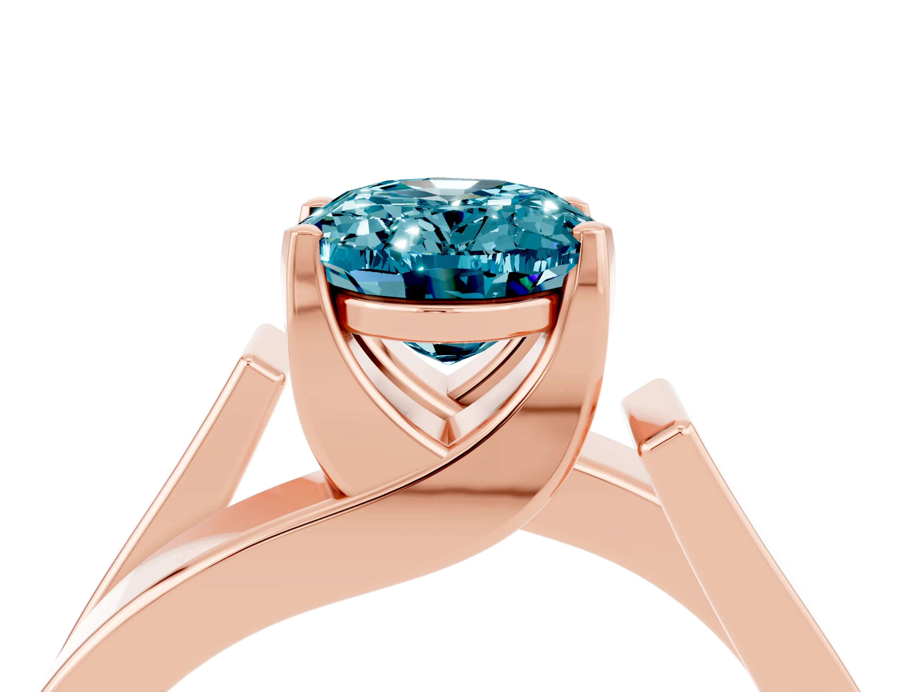 Rose gold Modern Tension Set Oval Cut Blue Topaz Solitaire Wide Band Ring_4
