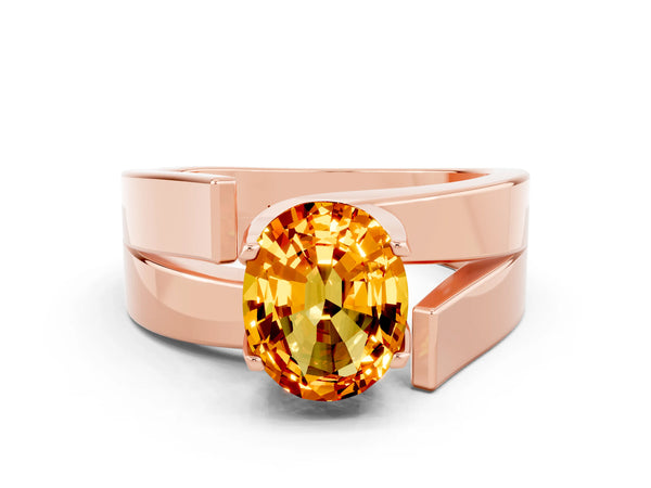 Rose gold Modern Tension Set Oval Cut Citrine Solitaire Wide Band Ring