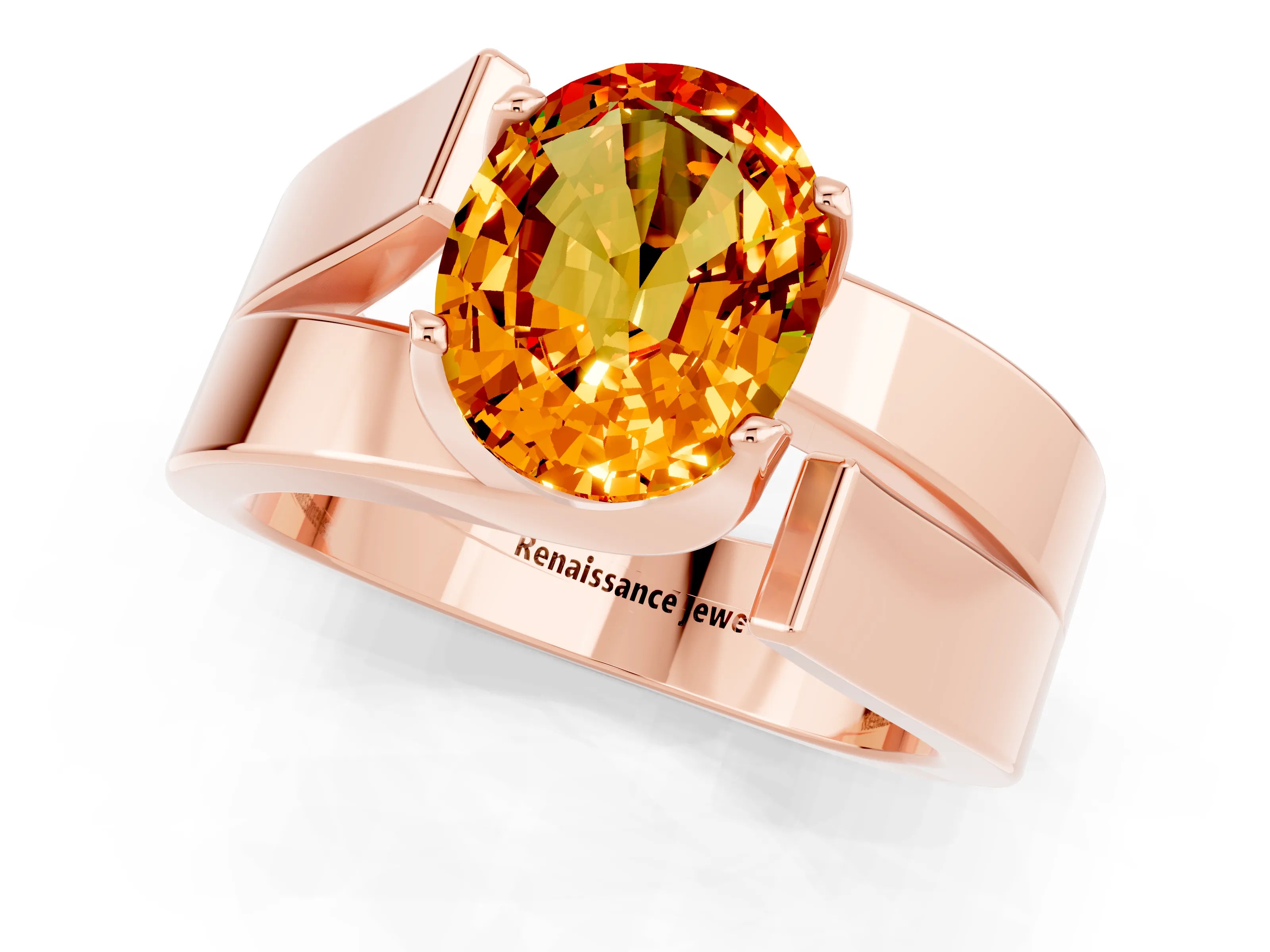 Rose gold Modern Tension Set Oval Cut Citrine Solitaire Wide Band Ring_1