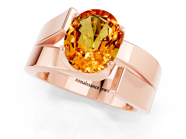 Rose gold Modern Tension Set Oval Cut Citrine Solitaire Wide Band Ring