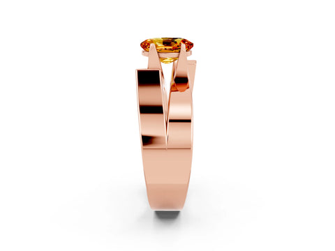 Rose gold Modern Tension Set Oval Cut Citrine Solitaire Wide Band Ring_2