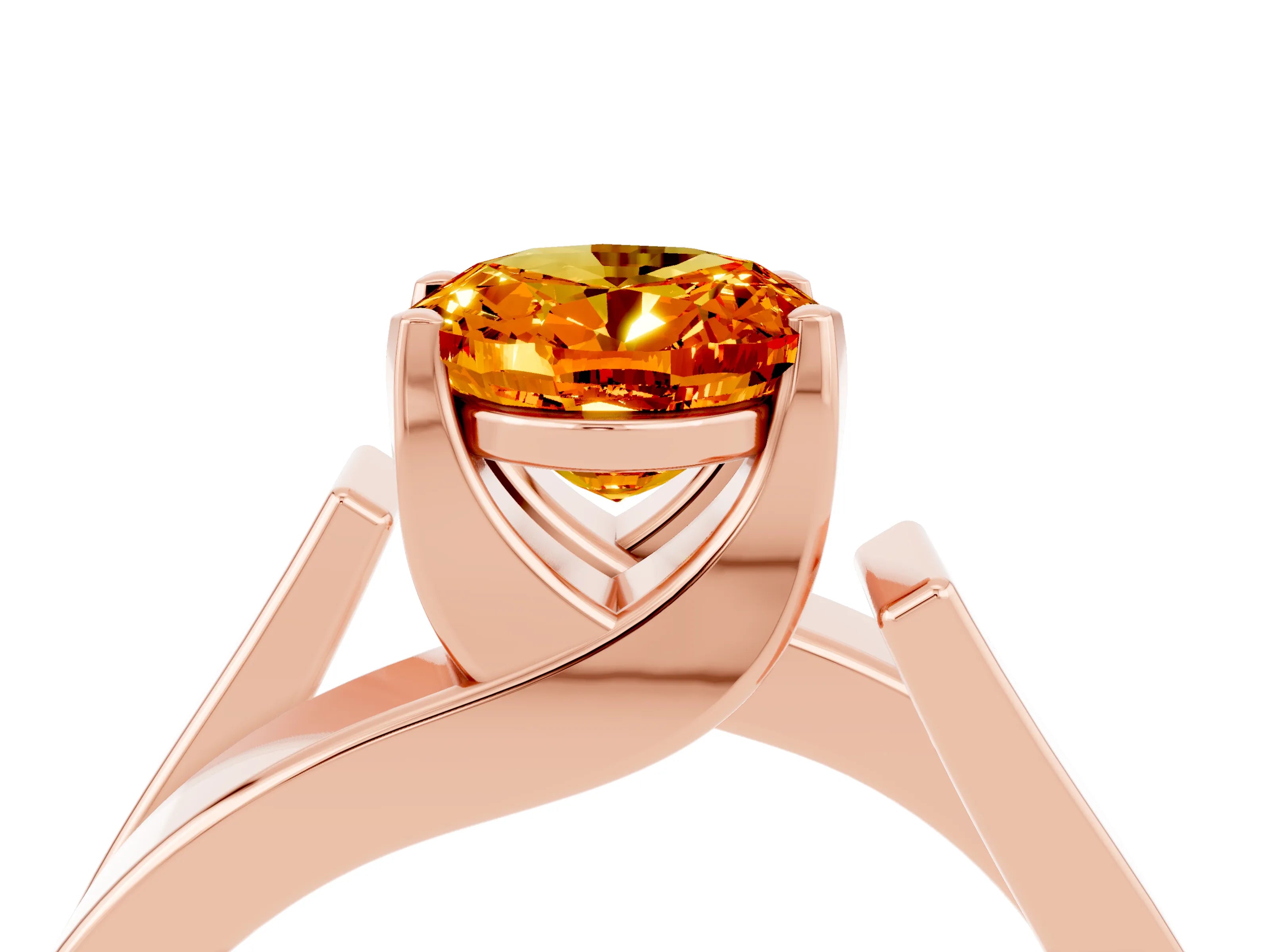 Rose gold Modern Tension Set Oval Cut Citrine Solitaire Wide Band Ring_4