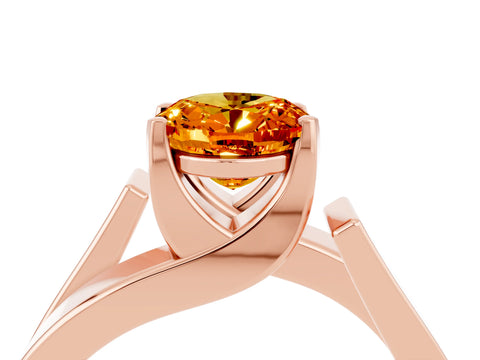 Rose gold Modern Tension Set Oval Cut Citrine Solitaire Wide Band Ring_4