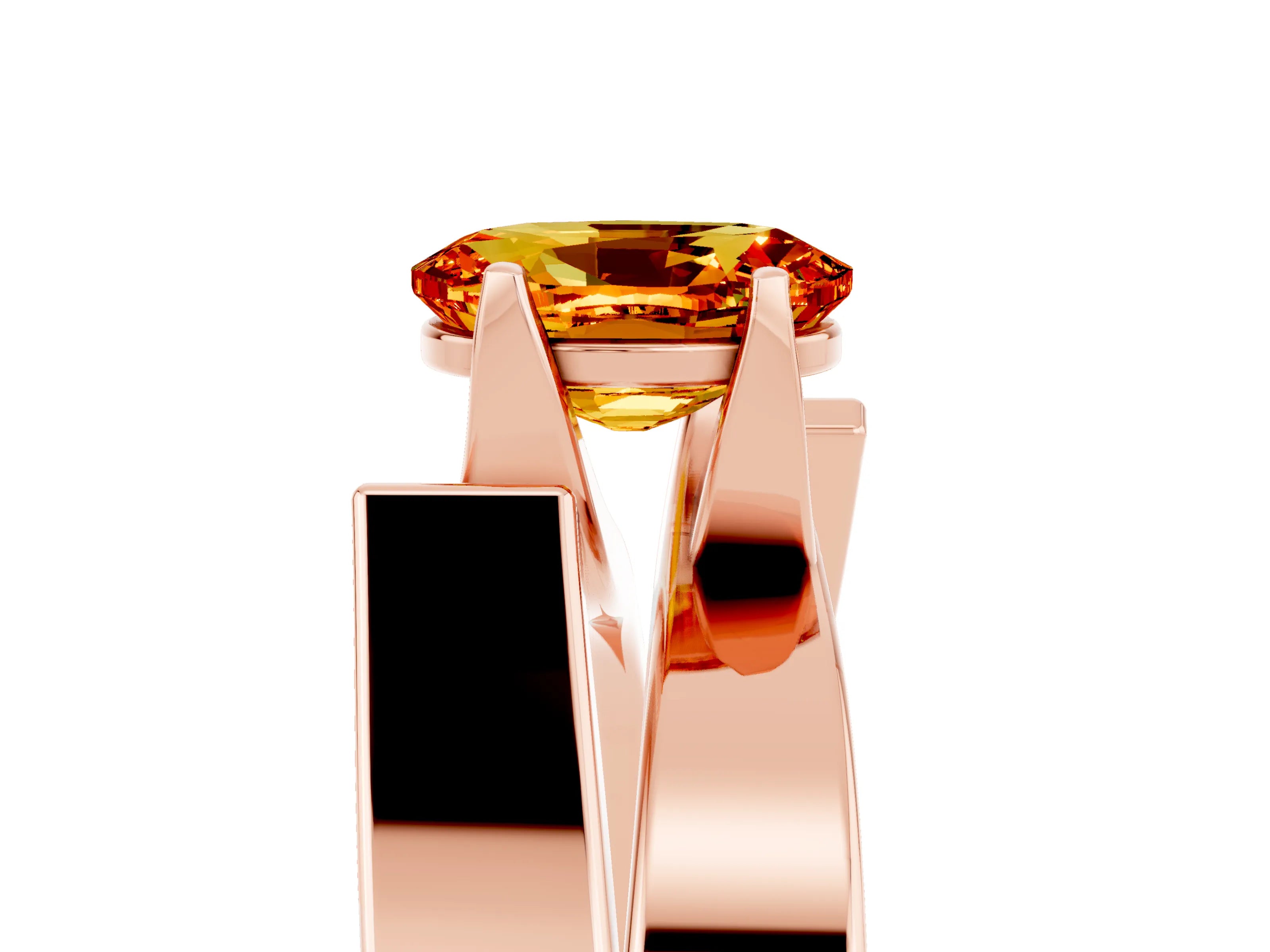 Rose gold Modern Tension Set Oval Cut Citrine Solitaire Wide Band Ring_5