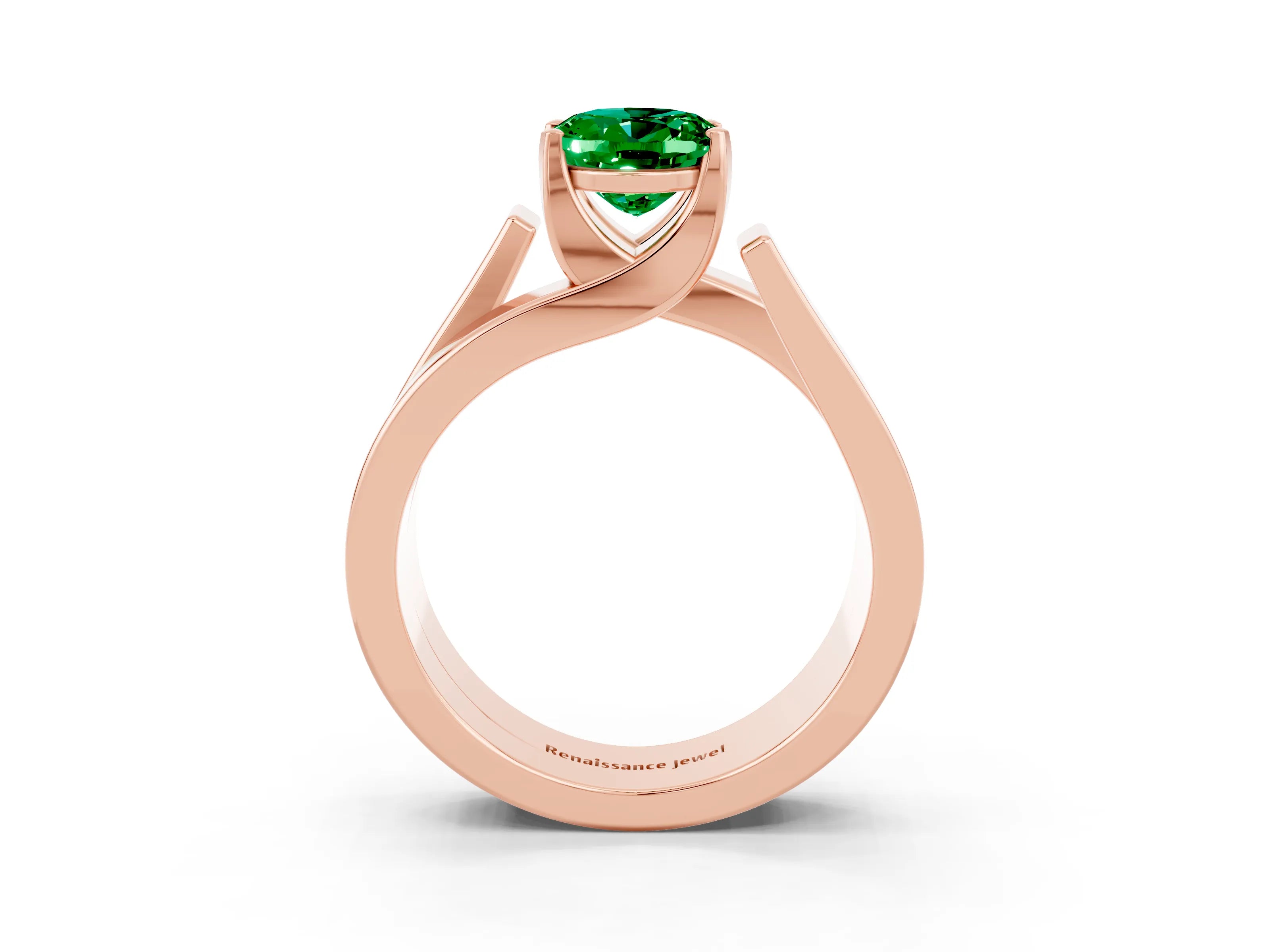 Rose gold Modern Tension Set Oval Cut Emerald Solitaire Wide Band Ring_3