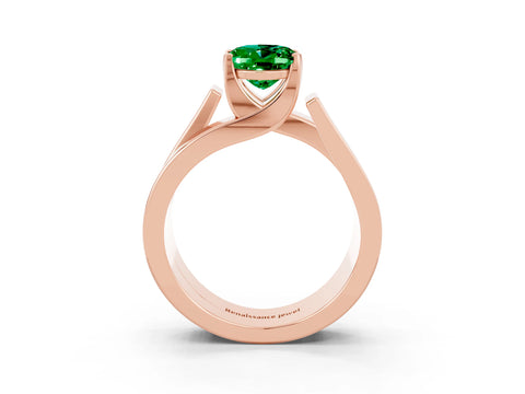 Rose gold Modern Tension Set Oval Cut Emerald Solitaire Wide Band Ring_3