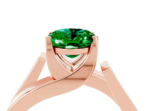 Rose gold Modern Tension Set Oval Cut Emerald Solitaire Wide Band Ring_4