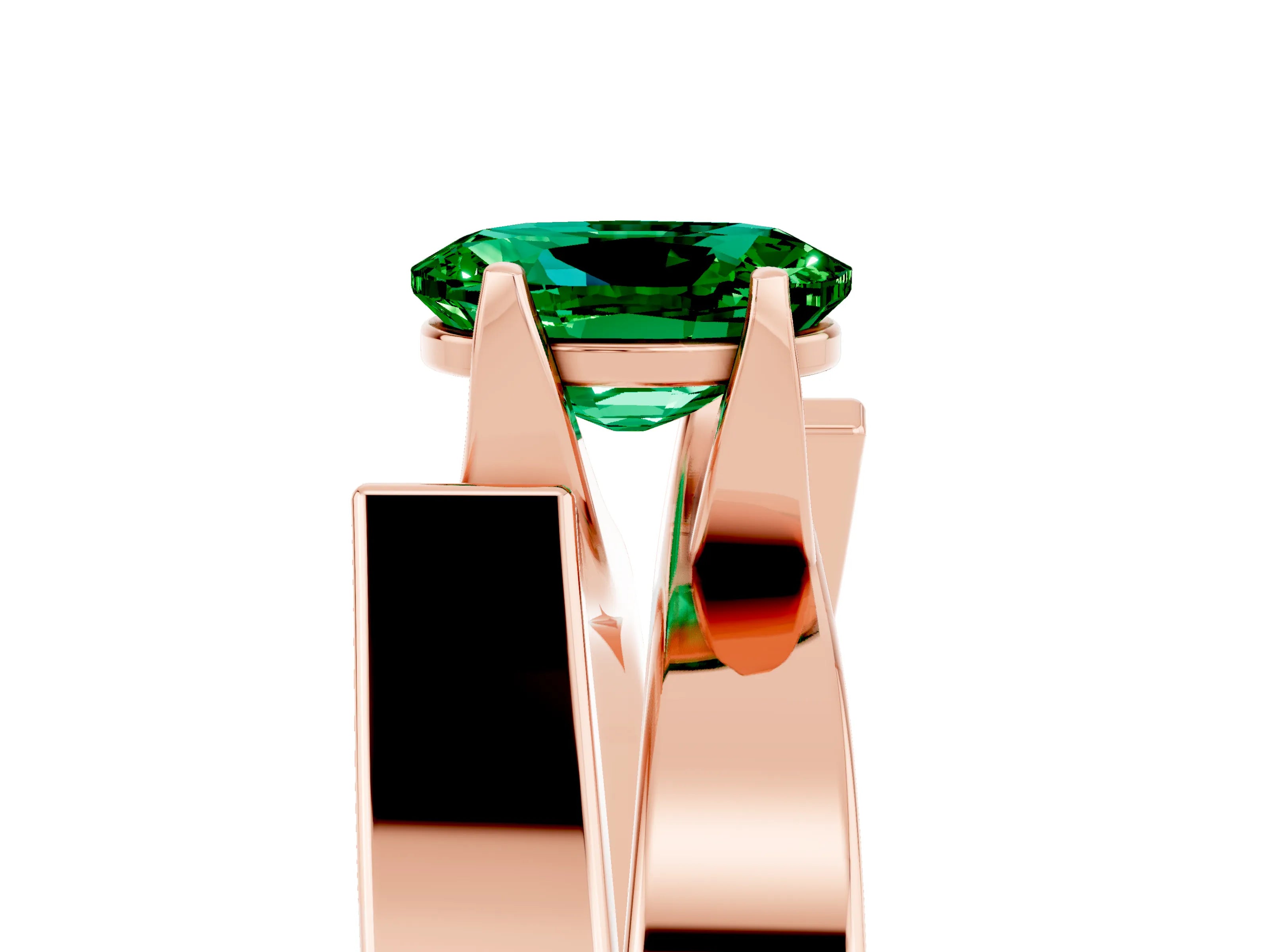 Rose gold Modern Tension Set Oval Cut Emerald Solitaire Wide Band Ring_5