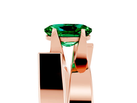 Rose gold Modern Tension Set Oval Cut Emerald Solitaire Wide Band Ring_5