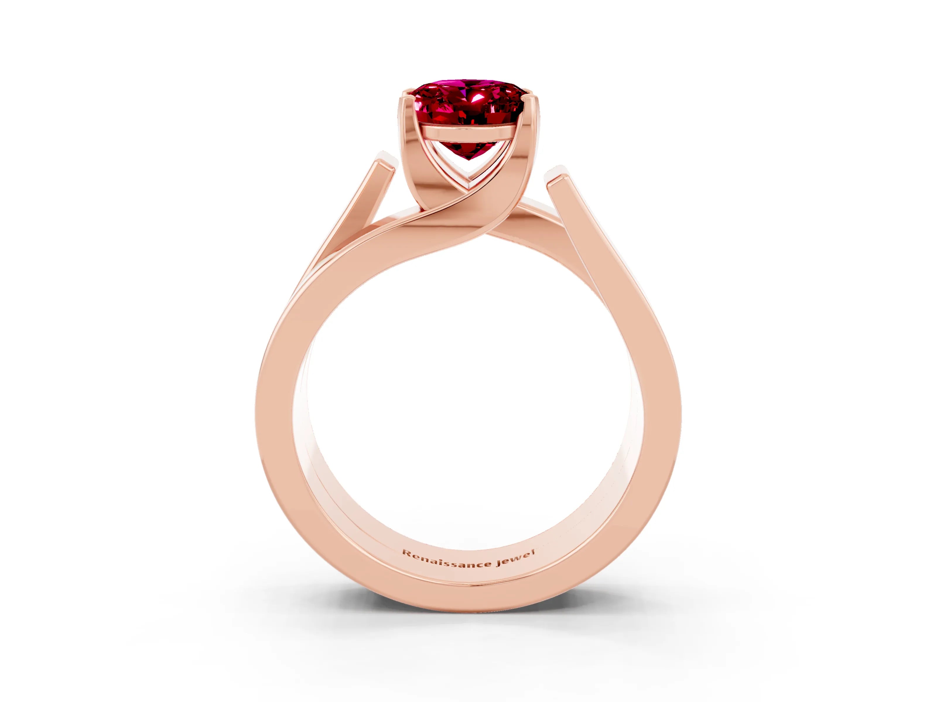 Rose gold Modern Tension Set Oval Cut Garnet Solitaire Wide Band Ring_3