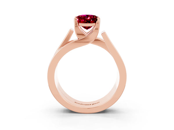 Rose gold Modern Tension Set Oval Cut Garnet Solitaire Wide Band Ring