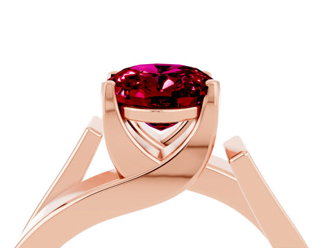 Rose gold Modern Tension Set Oval Cut Garnet Solitaire Wide Band Ring_4
