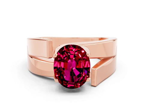 Rose gold Modern Tension Set Oval Cut Garnet Solitaire Wide Band Ring