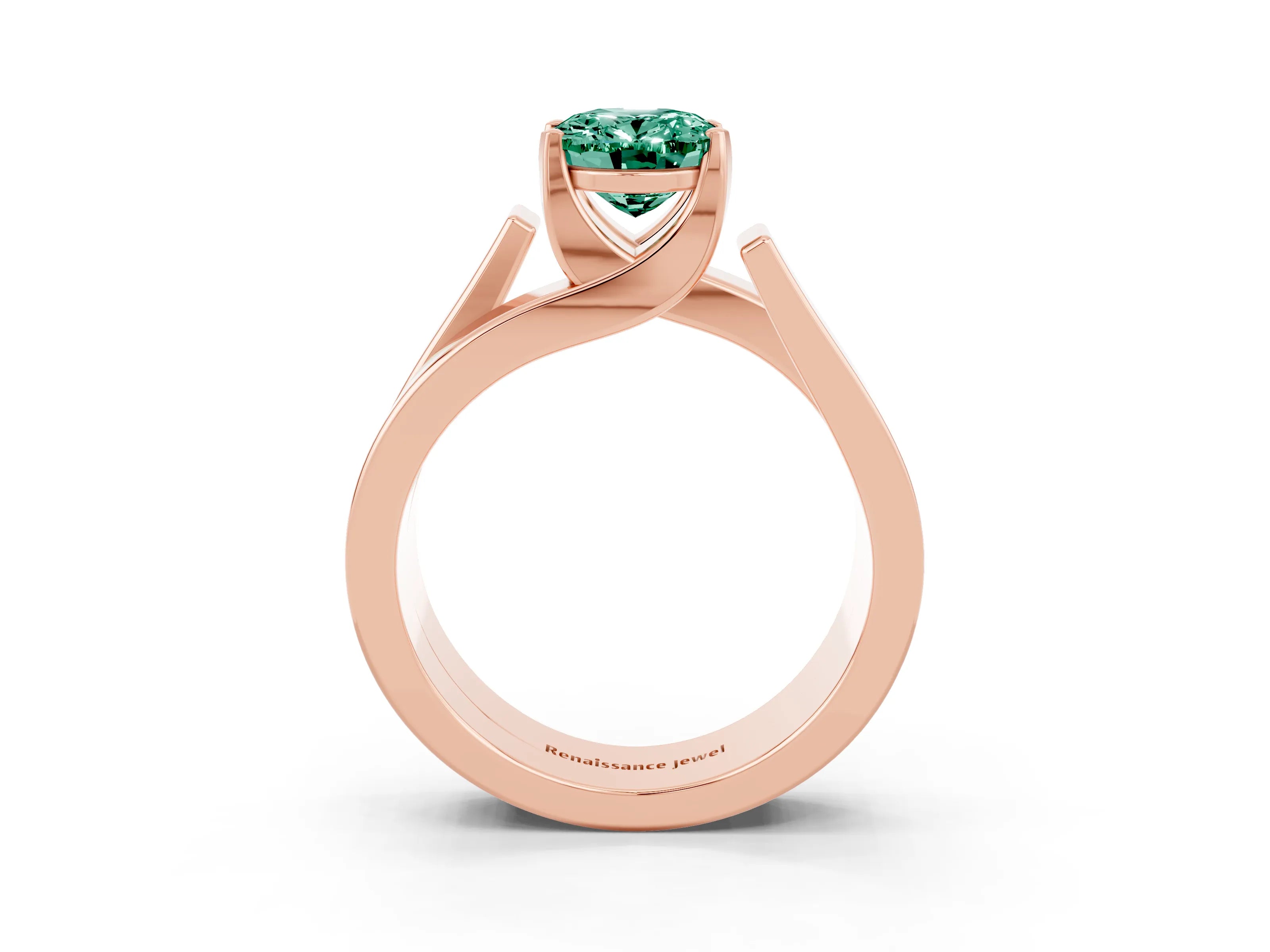 Rose gold Modern Tension Set Oval Cut Green Sapphire Solitaire Wide Band Ring_3