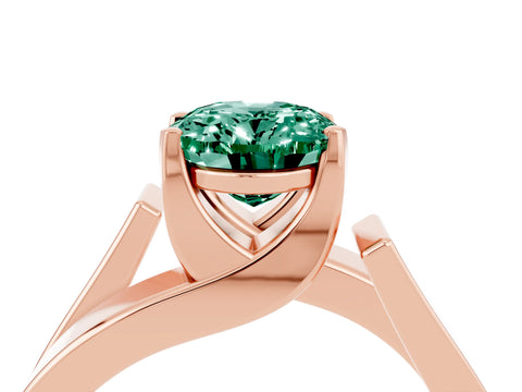 Rose gold Modern Tension Set Oval Cut Green Sapphire Solitaire Wide Band Ring_4