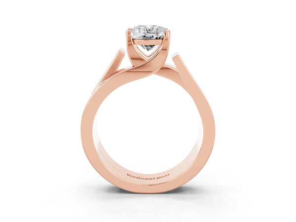 Rose gold Modern Tension Set Oval Cut Moissanite Solitaire Wide Band Ring