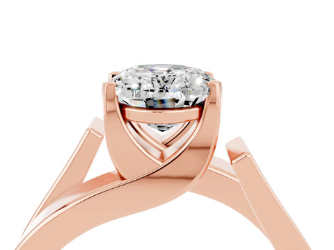 Rose gold Modern Tension Set Oval Cut Moissanite Solitaire Wide Band Ring_4